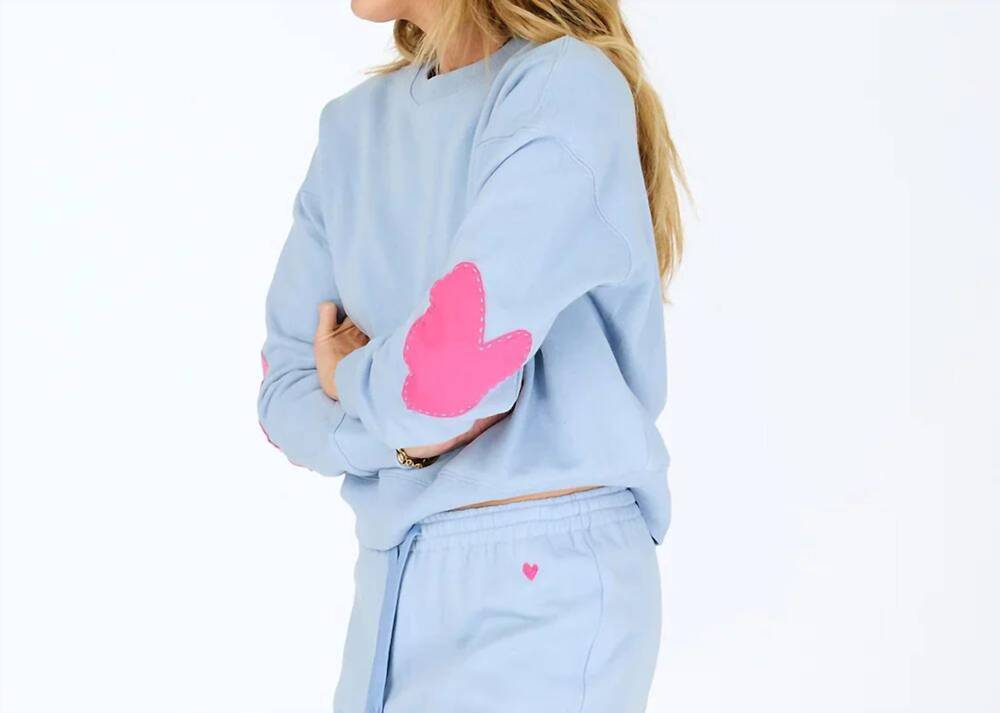 NEW KERRI ROSENTHAL ex-boyfriend patchwork sweatshirt in slate blue